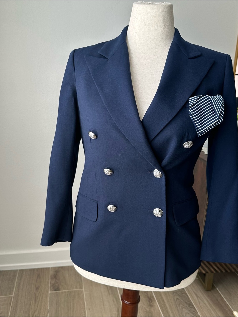 Lauren Ralph Lauren Navy Double-Breasted Sport Coat with Silver Buttons